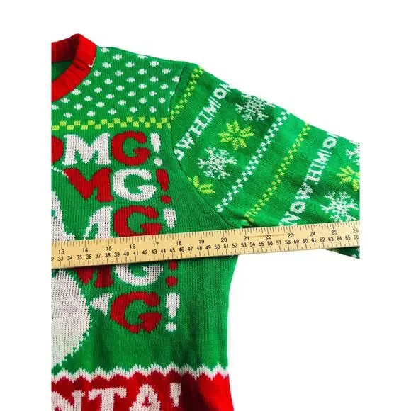 Party Ugly Knit Christmas Holiday Santa Pullover Sweater Green Red Medium - Picture 2 of 6